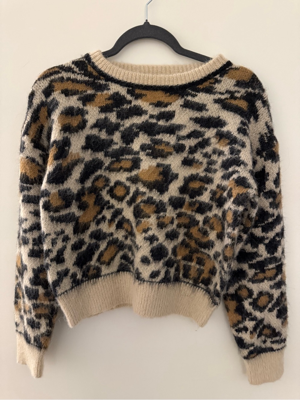 Pookie and Sebastian Leopard Crewneck Sweater in Cream and Brown